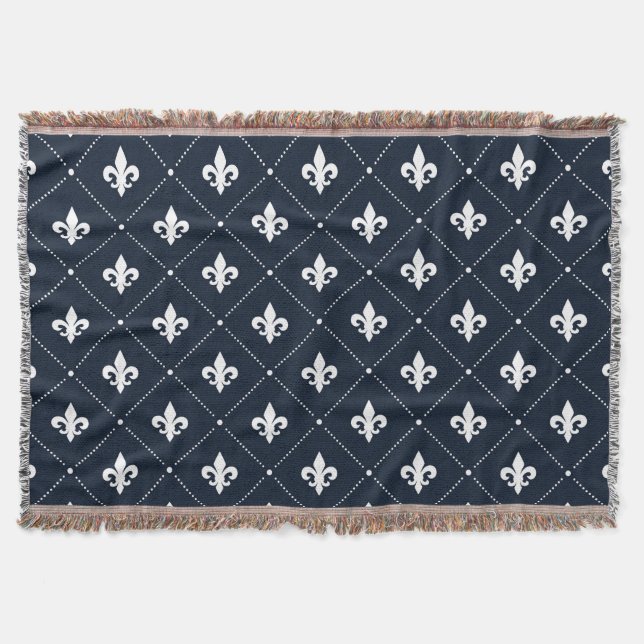 Navy Blue Lilie Luxus Damaskus Muster Decke (Vorderseite)