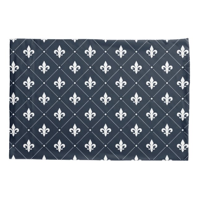 Navy Blue Lilie Luxus Damaskus Muster Kissenbezug (Rückseite)