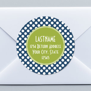 Navy Blue & Lime Green Polka Dots Custom Monogram Runder Aufkleber
