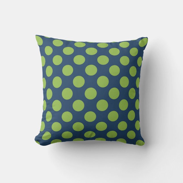 Navy Blue Lime Green Polka Dots Kissen (Vorderseite)