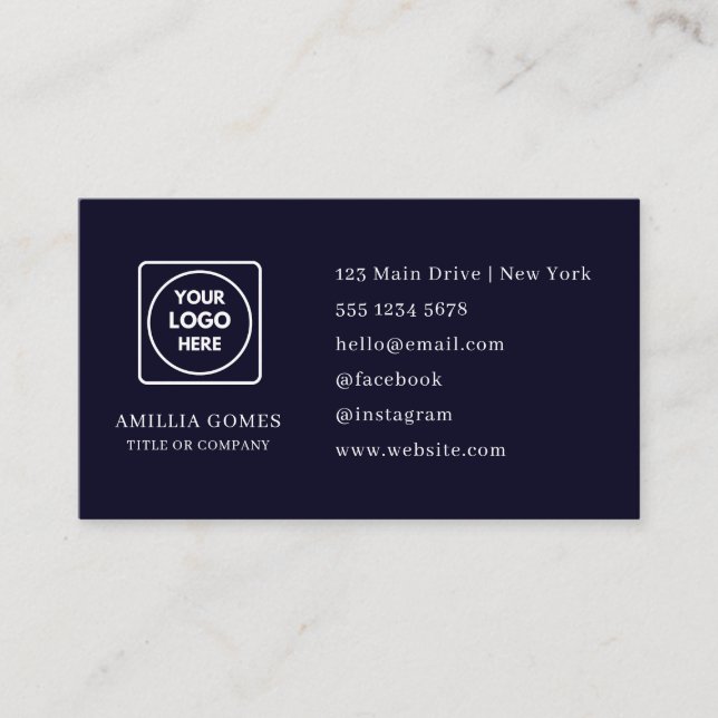 Navy Blue Logo | Modernes Design des Social Media  Visitenkarte (Vorderseite)