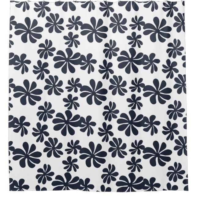 Navy Blue Loopy Blume mit benutzerdefinierter Hint Duschvorhang (Vorderseite)