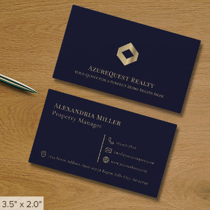Navy Blue Luxury Logo Visitenkarte