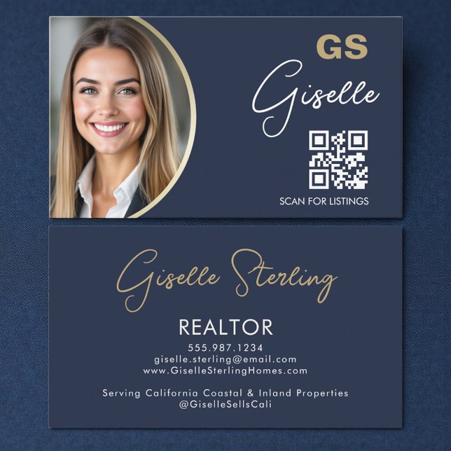 Navy Blue Luxury Realtor QR Code Photo  Visitenkarte (Von Creator hochgeladen)