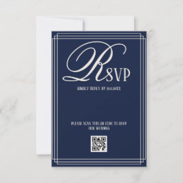 Navy Blue Luxury Wedding RSVP Karte