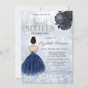 Navy Blue Mädchenkleid Glitter Bokeh Sweet 16 Einladung