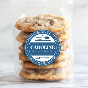 Navy Blue Made mit Liebe Food Geschenkaufkleber Runder Aufkleber