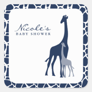 Navy Blue Mama und Baby Giraffe Quadratischer Aufkleber