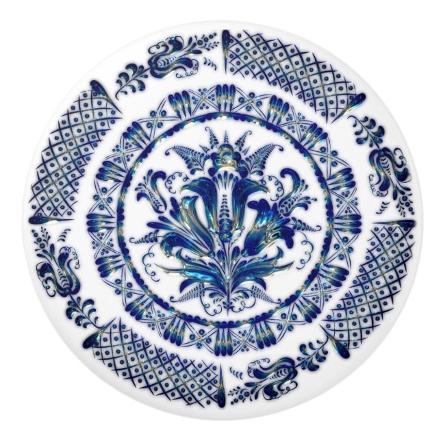 Navy Blue Mandala Design Keramikknauf (Vorderseite)