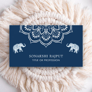 Navy Blue Mandala Elephants Indianer Visitenkarte