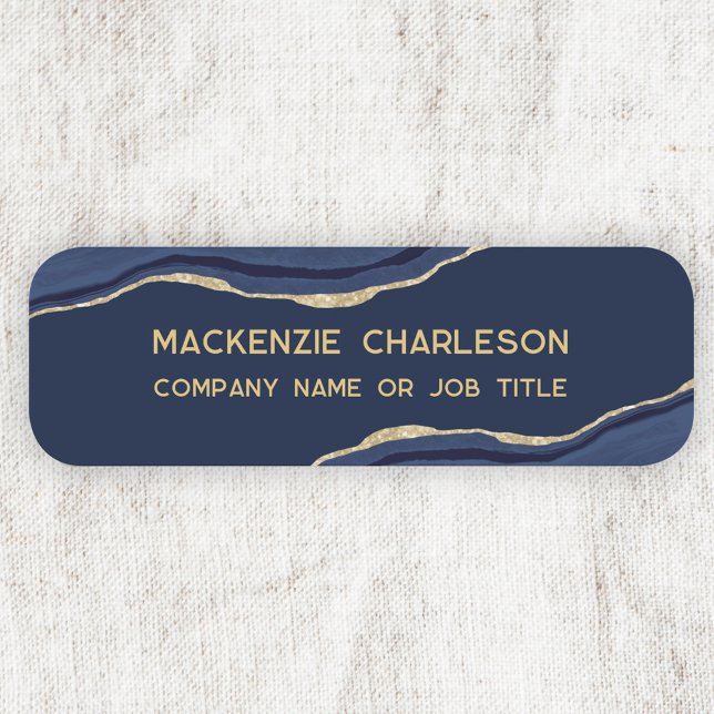 Navy Blue Marble Agate Geode Gold Glitzer Business Namensschild (Navy blue gold agate marble geode professional business name tag)