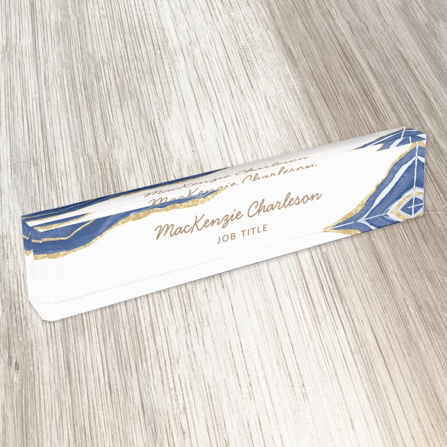 Navy Blue Marble Agate Gold Glitzer Beruflich Namensplakette (Von Creator hochgeladen)