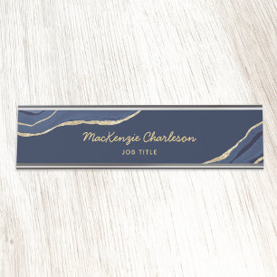 Navy Blue Marble Agate Gold Glitzer Beruflich Schreibtischnamensplakette
