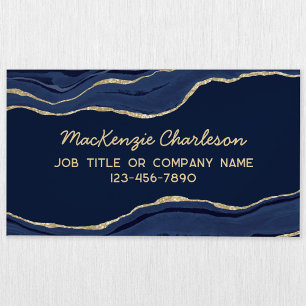 Navy Blue Marble Agate Gold Glitzer Magnetische Visitenkarte