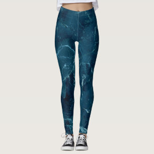 Navy Blue Marmor Texture Leggings