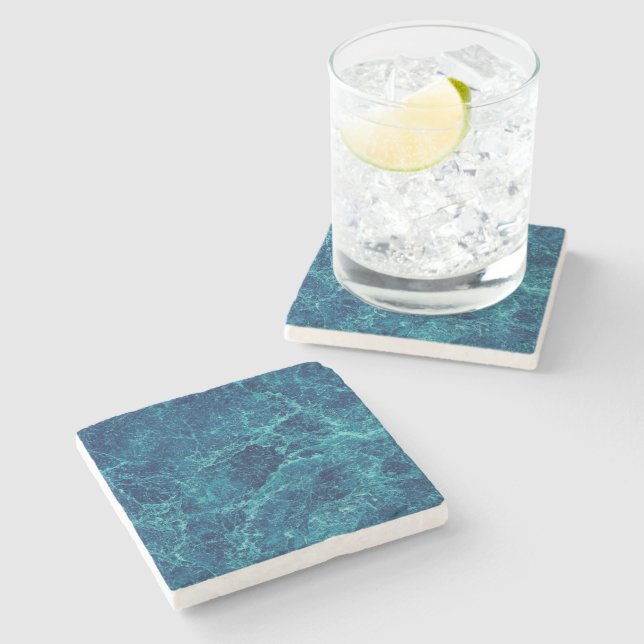 Navy Blue Marmor Texture Steinuntersetzer (Seitenansicht)