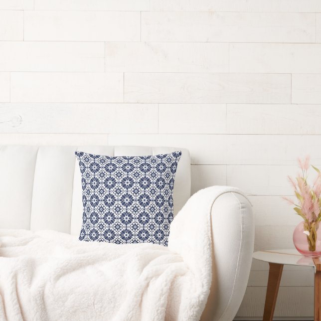Navy Blue marokkanische Tile Throw Kissen (Liege)