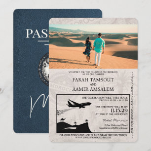 Navy-Blue-Marokko-Reisepass-Hochzeit Einladung