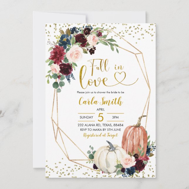 Navy Blue & Marsala Fall in Liebe Brautparty Einladung (Vorderseite)