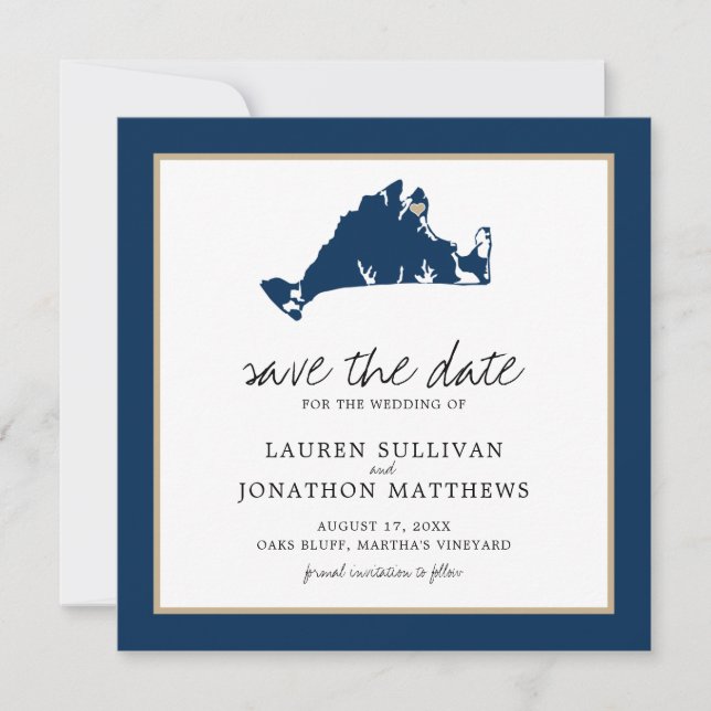 Navy Blue Martha's Vineyard Map Save the Date (Vorderseite)