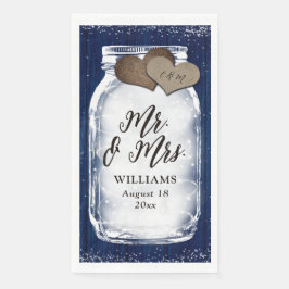 Navy Blue Mason Jar Barn Wood Mr & Mrs Wedding Serviette