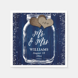Navy Blue Mason Jar Rustic Wood Mr & Mrs Wedding Serviette