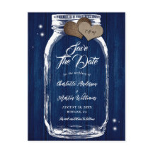 Navy Blue Mason Jar Wood Wedding speichern das Dat