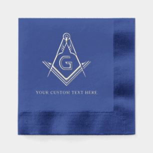 Navy Blue Masonic Square und Compass Real Silver Servietten Mit Folie