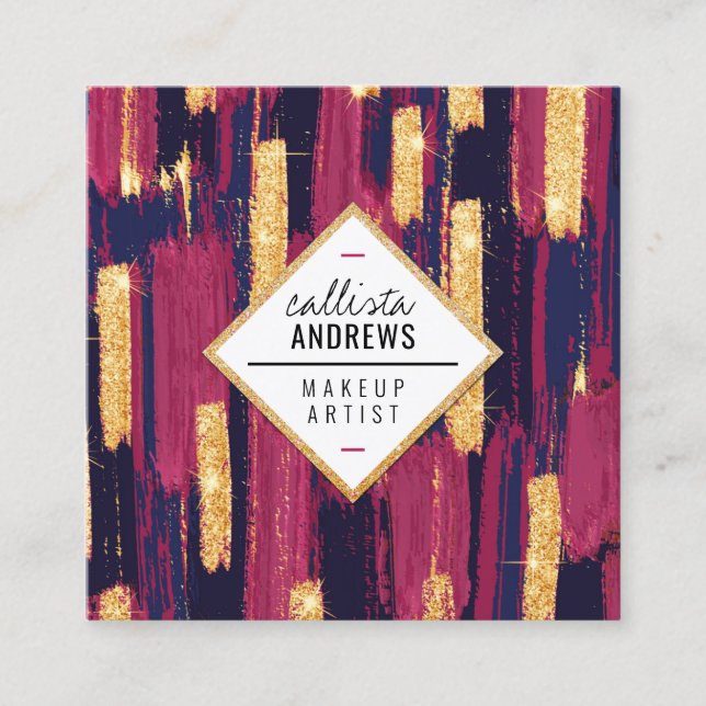 Navy Blue Mauve Lila Gold Glitzer Paint Makeup Quadratische Visitenkarte (Vorderseite)