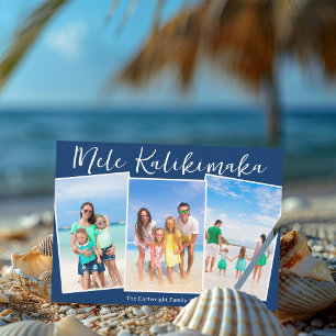 Navy Blue Mele Kalikimaka 3 Strand Foto Weihnachte Feiertagskarte