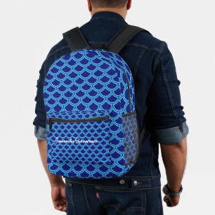 Navy Blue Mermaid Textur Bedruckter Rucksack
