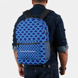 Navy Blue Mermaid Textur Bedruckter Rucksack
