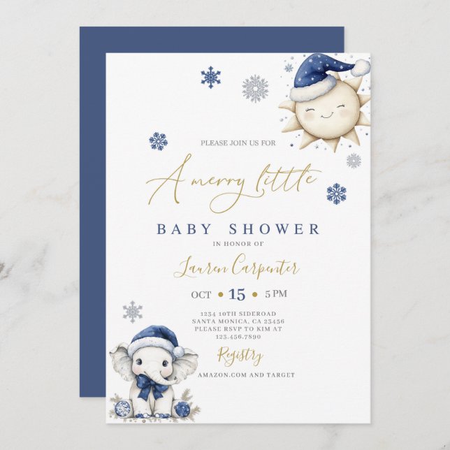 Navy Blue Merry Little Baby Dusche Einladung (Vorne/Hinten)