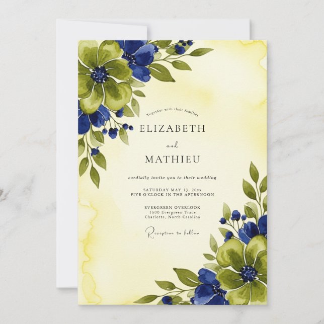Navy Blue Mesmerizing Botanical Summer Wedding Einladung (Vorderseite)
