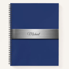 Navy Blue Metallic Accent Monogram Notizbuch