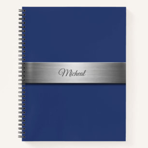 Navy Blue Metallic Accent Monogram Notizbuch