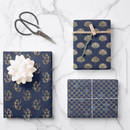 Navy Blue Metallic Gold Mermaid Party Gifts Decor Geschenkpapier Set