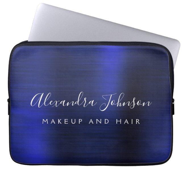 Navy Blue Metallic Monogram Business Beruflich Laptopschutzhülle (Vorderseite)