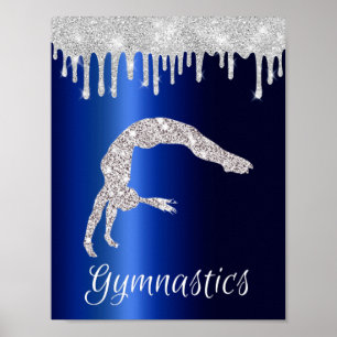 Navy Blue Metallic Silver Sparkle Gymnastik Poster