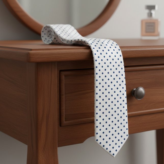 Navy Blue Mini Polka Dot Pattern on White  Krawatte (Von Creator hochgeladen)