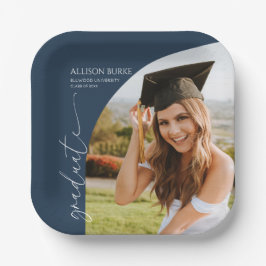 Navy Blue Minimal Minimalist Photo Arch Graduation Pappteller