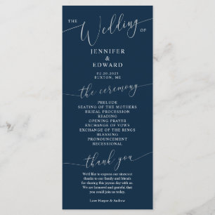 Navy Blue Minimal Wedding Zeremony Programm