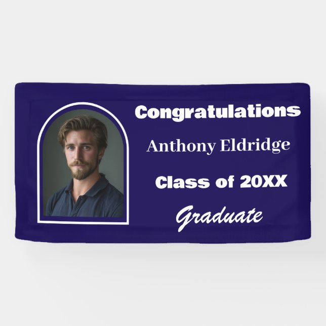 Navy Blue Minimalist Graduation Banner (Horizontal)