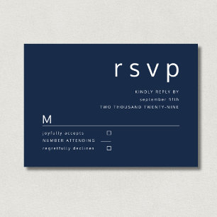 Navy Blue Minimalist Typography Wedding RSVP Karte