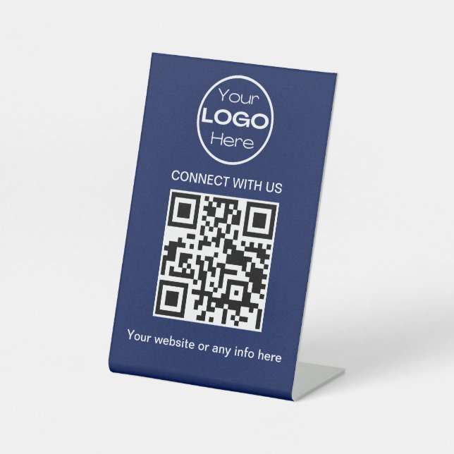 Navy Blue Minimalistic Business Logo und QR Code Sockelschild (Vorderseite)