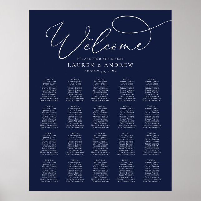 Navy Blue Minimalistisch 20 Table Print oder Digit Poster (Vorne)
