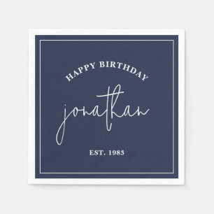 Navy Blue Minimalistisch Birthday Individuelle Nam Serviette
