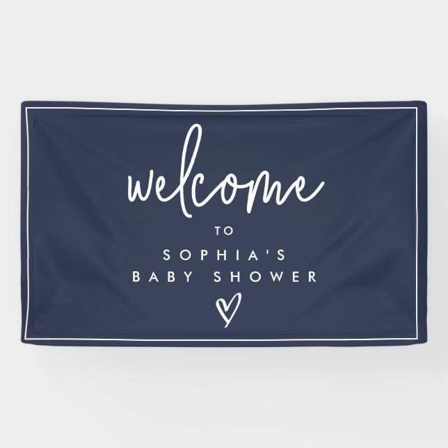 Navy Blue Minimalistisch Boho Baby Dusche Willkomm Banner (Horizontal)