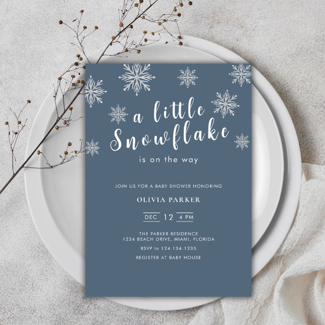 Navy Blue Minimalistisch Boho Blue Winter Baby Dus Einladung (Navy Blue Minimalist Boho Blue Winter Baby Shower Invitation)