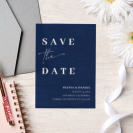Navy Blue Minimalistisch Elegant Foto Save the Dat